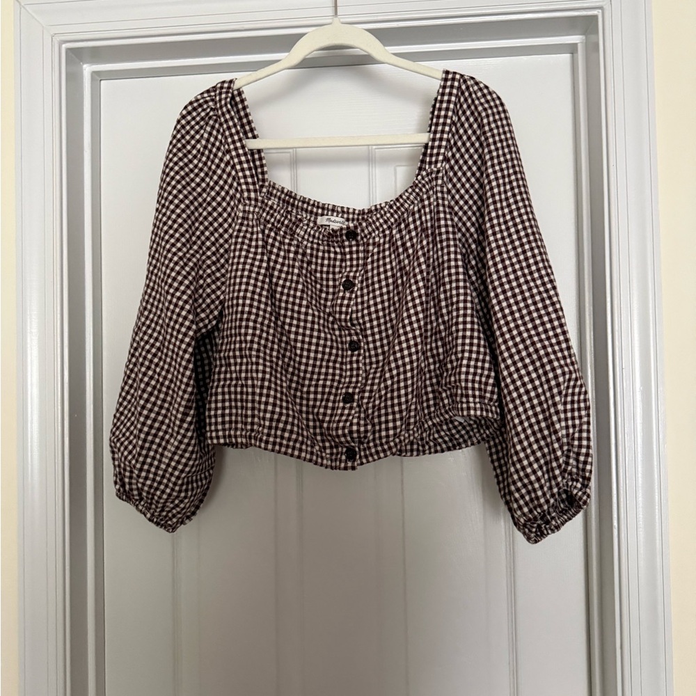Madewell Brown Checkered Blouse
